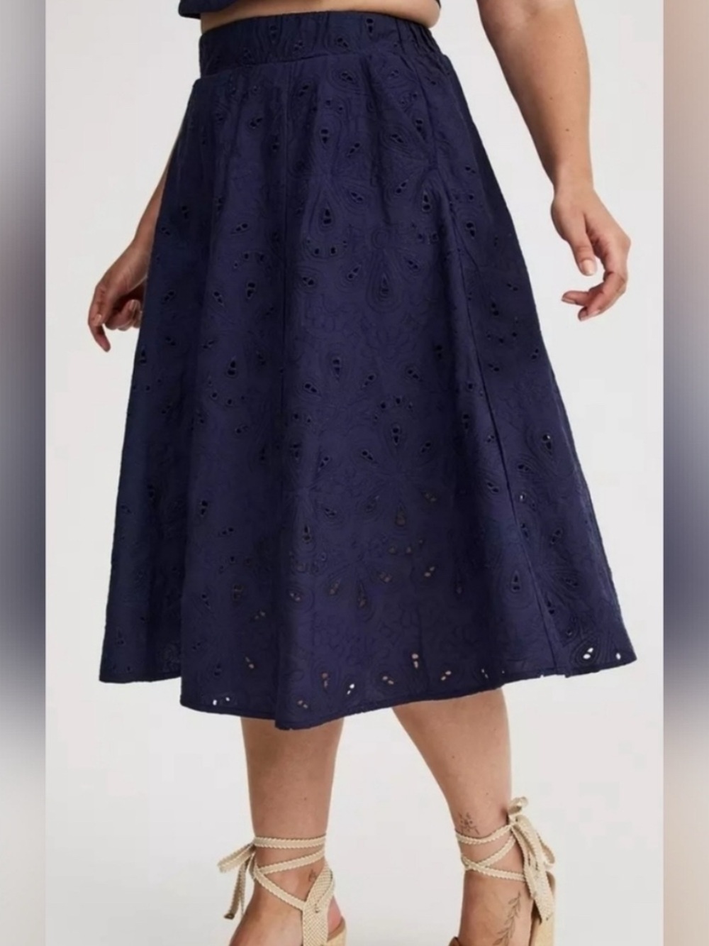 NWT J. crew spring navy blue eyelet A line midi skirt 100% cotton modest